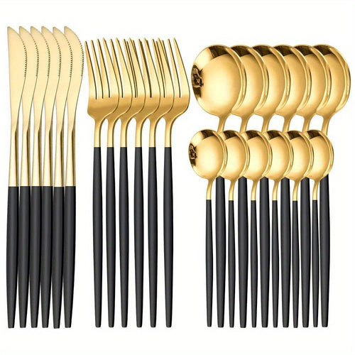 24Piece Gold Stainless Steel Portuguese Flatware Set