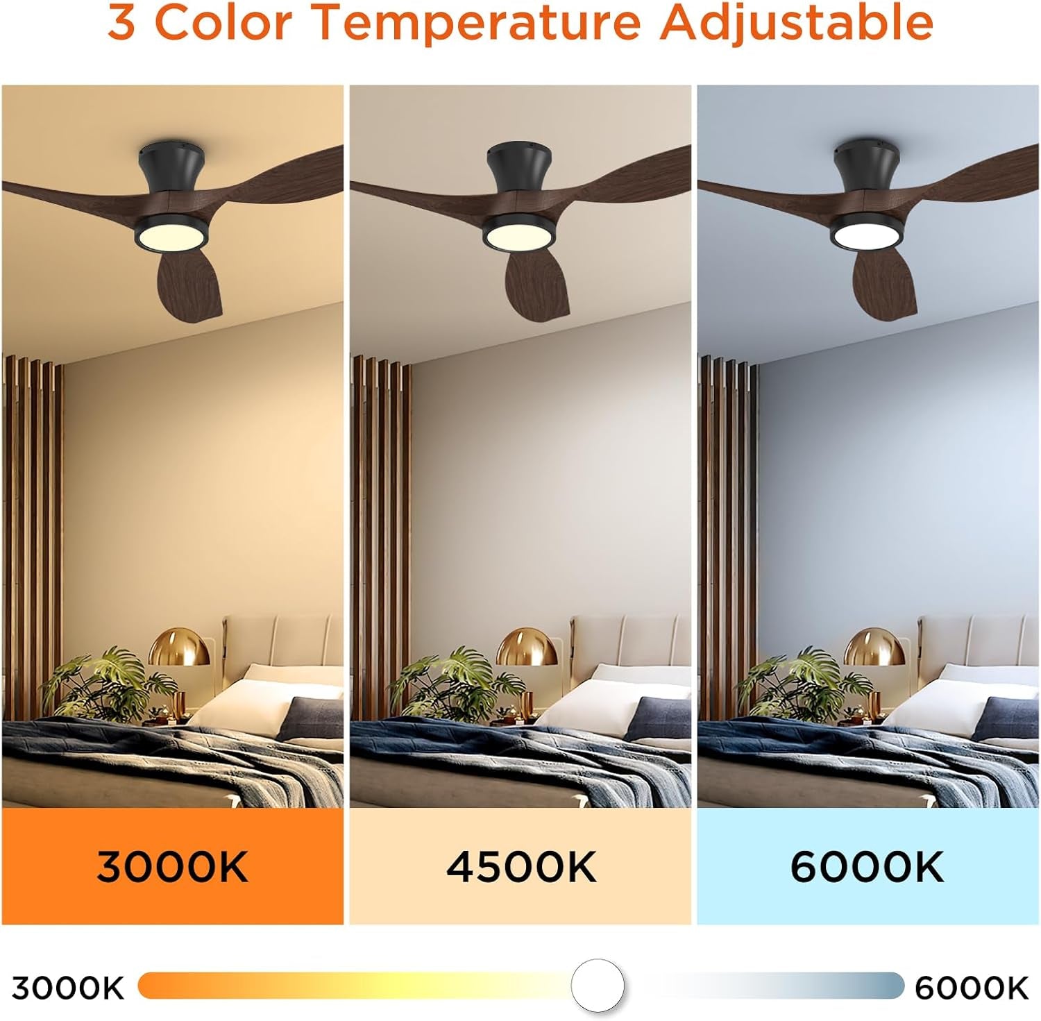 52 Inch Ceiling Fans with Led Lights Remote Control Flush Mount Low - Festival Furnish