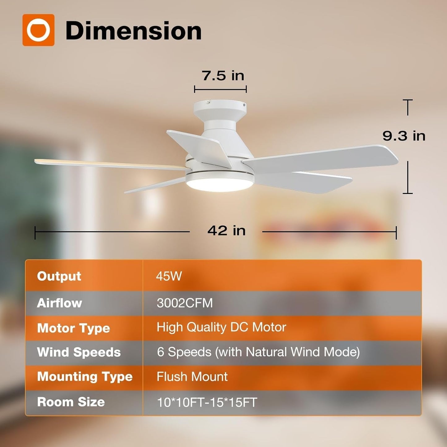 Ceiling Fans with Lights, 42 Inch Low Profile Ceiling Fan with Light