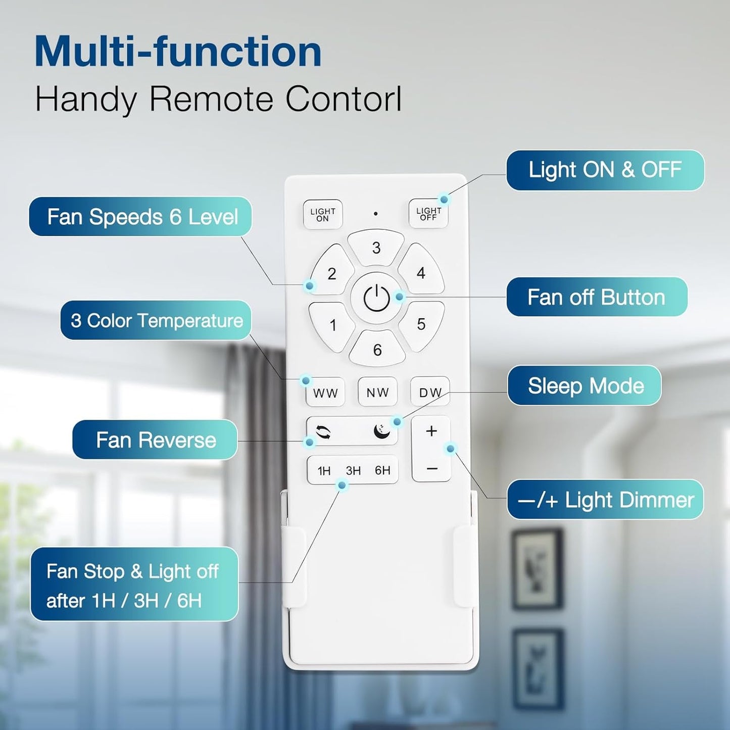 Ceiling Fans with Lights and Remote Control, 52 Inch, 6 Speeds
