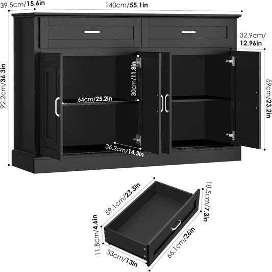 Sideboard Buffet Cabinet with Storage, 55.1" Large Kitchen Storage - Festival Furnish
