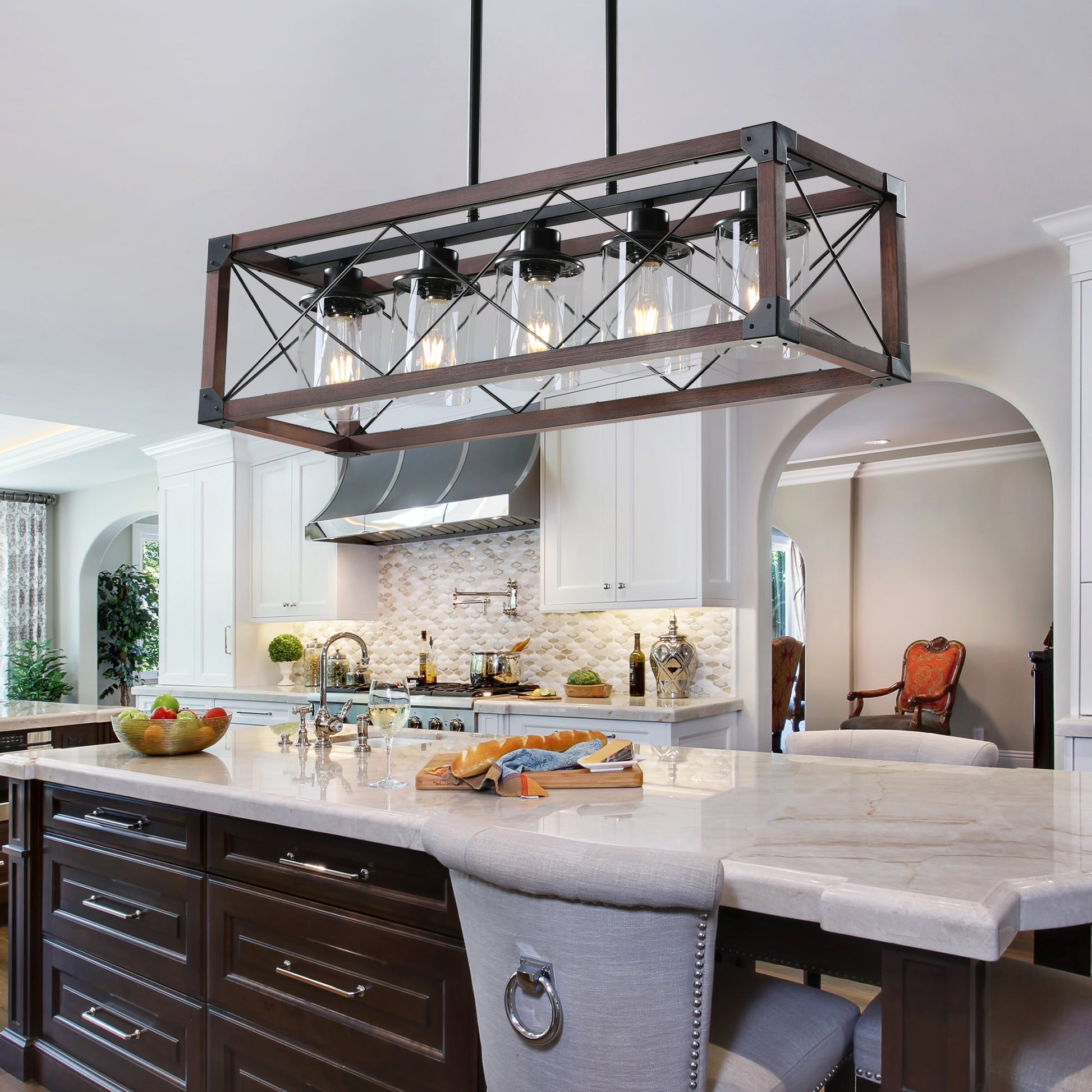 5-Light Retro Farmhouse Chandelier For Kitchen, Living room, Dining - Festival Furnish