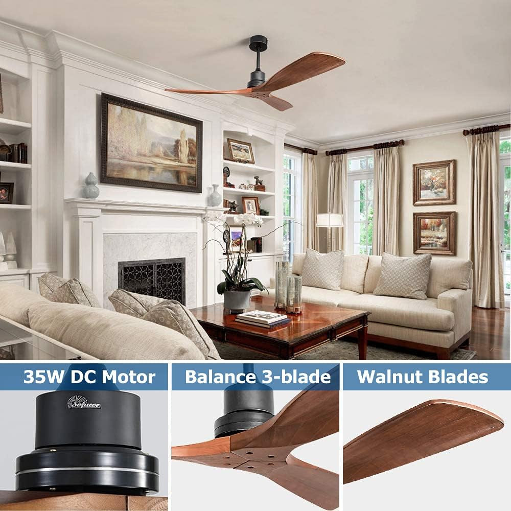 Ceiling Fan without Lights, 52 Inch Low Profile Flush Mount Mordern - Festival Furnish