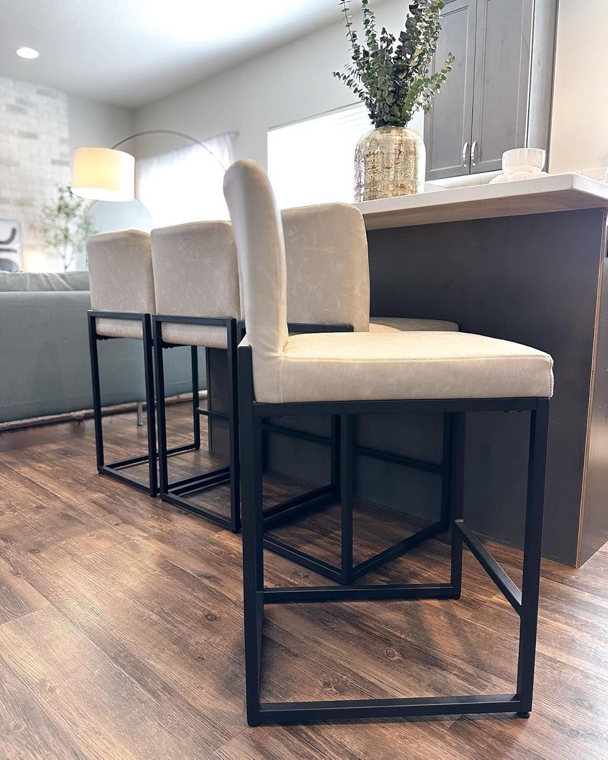 Bar Stools Set of 4 - Counter Height Bar Stool Pu Leather Kitchen - Festival Furnish