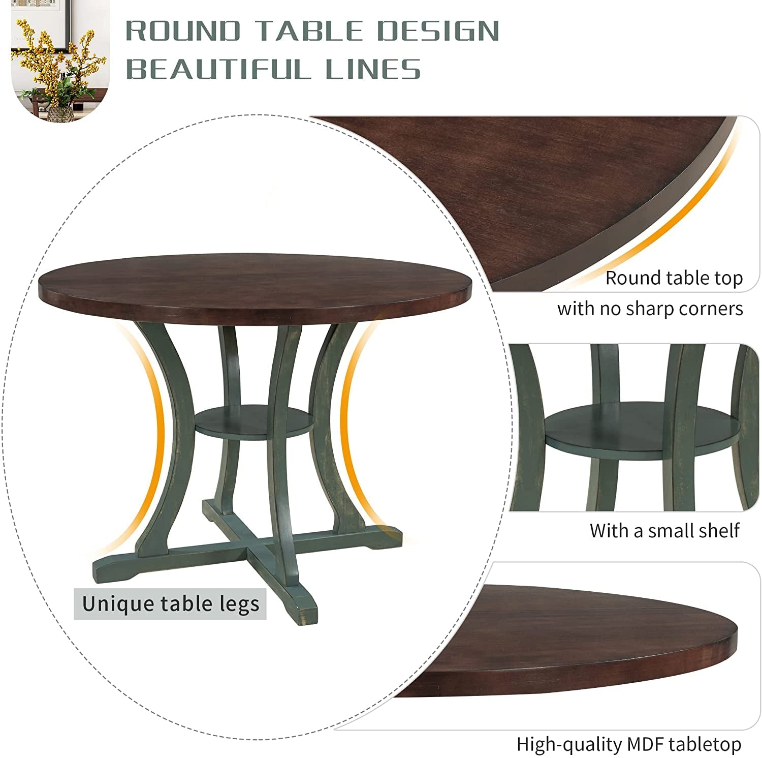 5-Piece round Kitchen Table Set - Festival Furnish