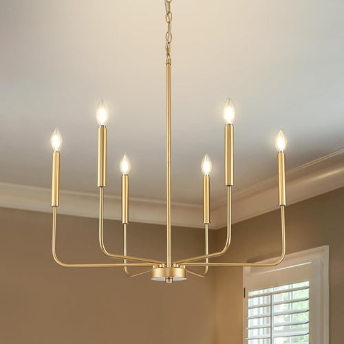 Modern Gold Chandelier for Dining Room,Metal 6-Light Kitchen Light - Festival Furnish