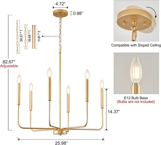 Modern Gold Chandelier for Dining Room,Metal 6-Light Kitchen Light - Festival Furnish