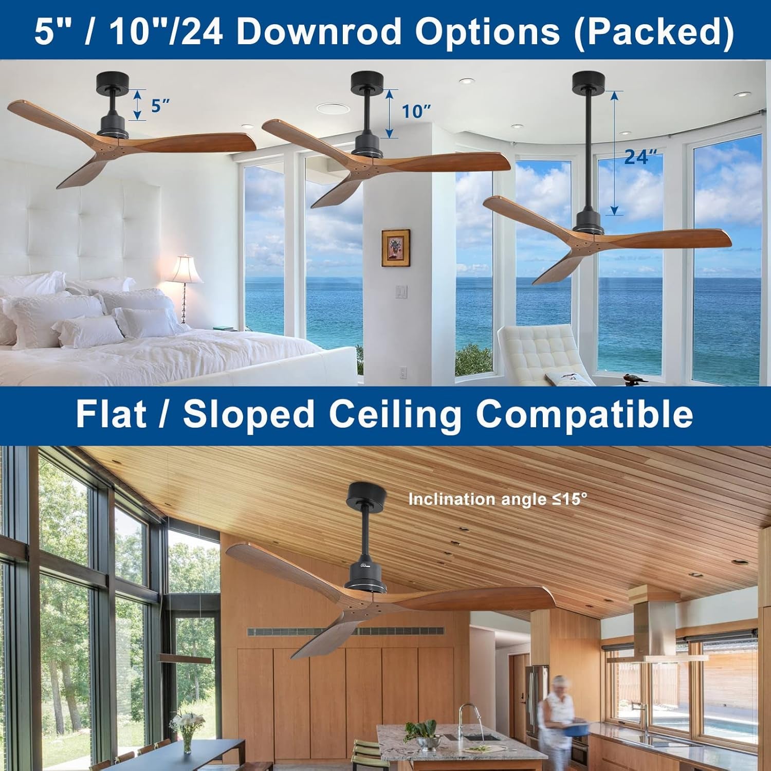 Ceiling Fan without Lights, 52 Inch Low Profile Flush Mount Mordern - Festival Furnish