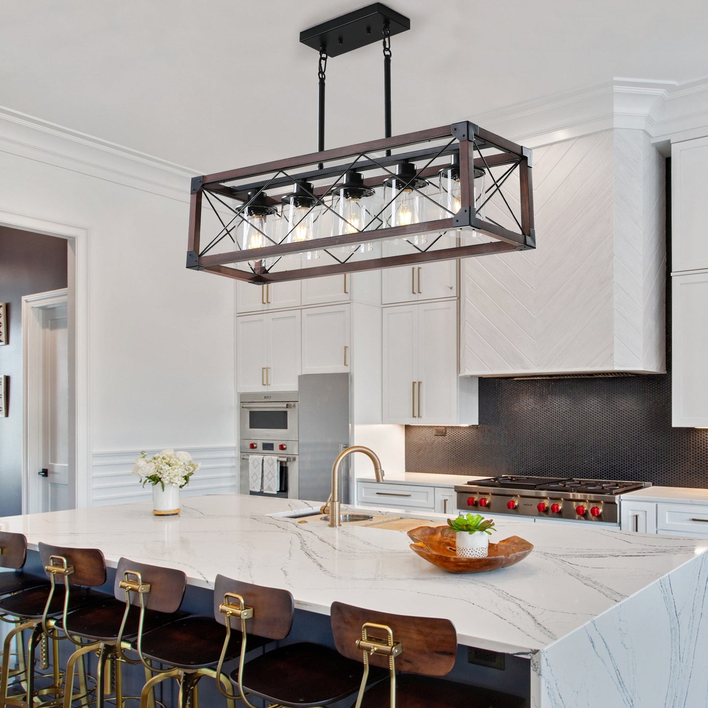 5-Light Retro Farmhouse Chandelier For Kitchen, Living room, Dining - Festival Furnish
