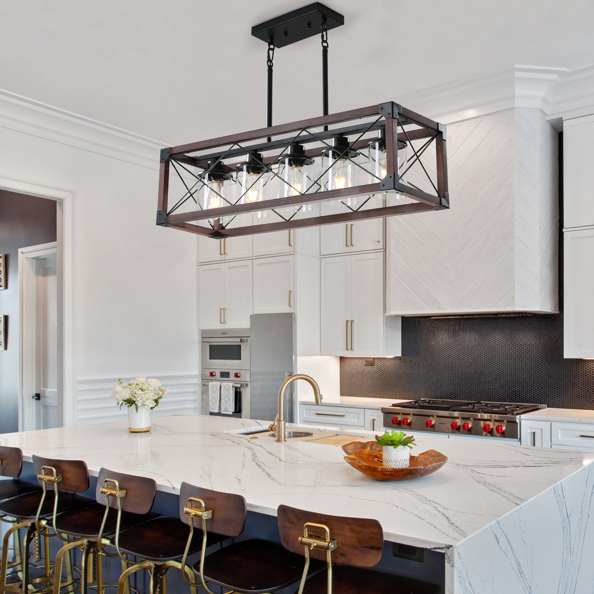 5-Light Retro Farmhouse Chandelier For Kitchen, Living room, Dining - Festival Furnish