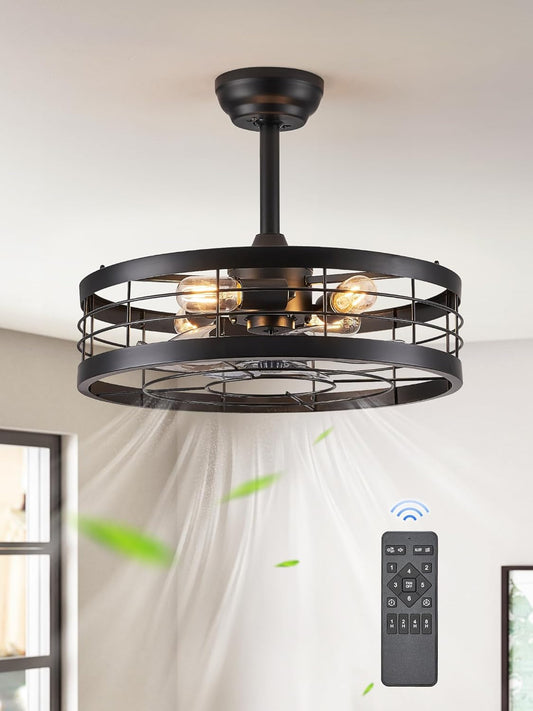 20 Inch Fandelier Caged Ceiling Fan with Light, Bladeless Ceiling Fan