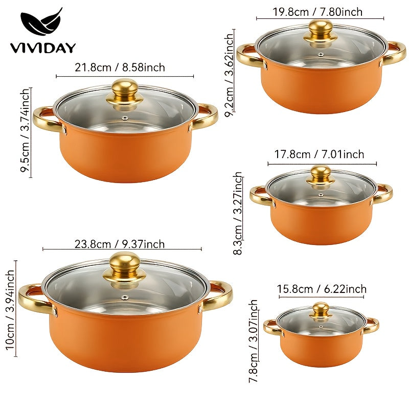 Elegant NonStick Cookware Set GoldHandled Soup Fry Milk Pans