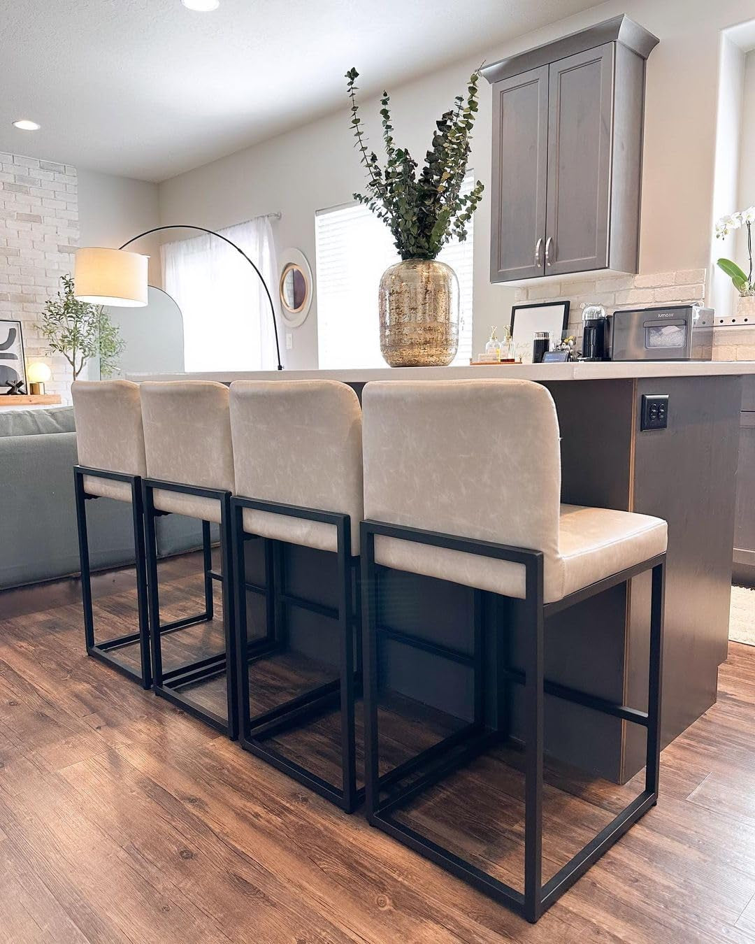 Bar Stools Set of 4 - Counter Height Bar Stool Pu Leather Kitchen - Festival Furnish