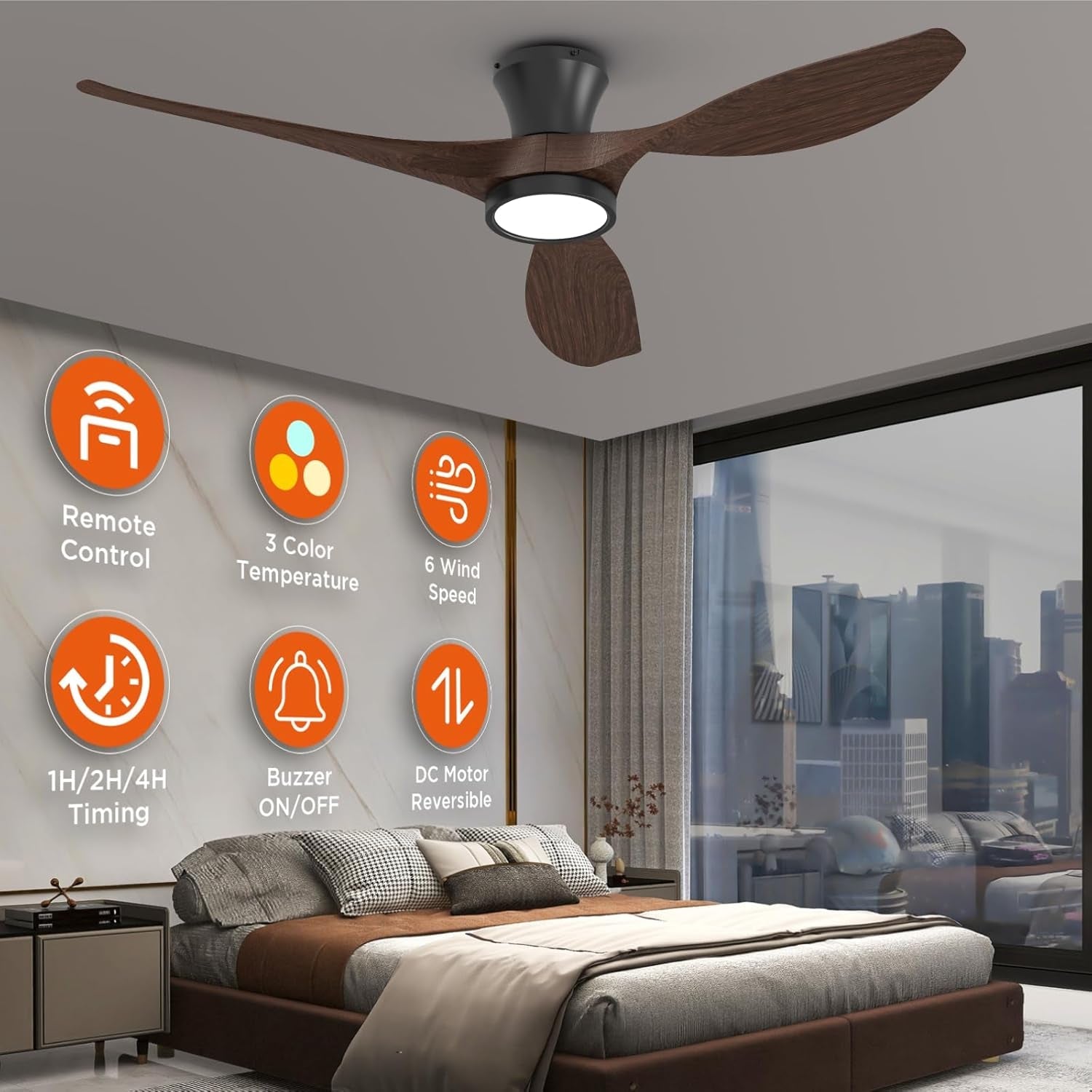 52 Inch Ceiling Fans with Led Lights Remote Control Flush Mount Low - Festival Furnish