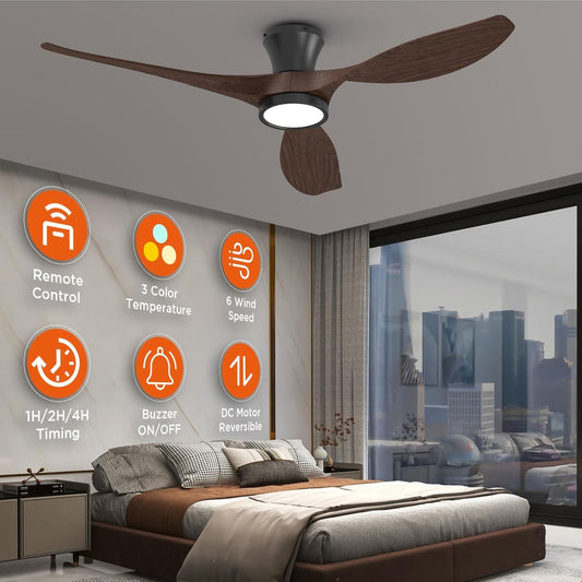 52 Inch Ceiling Fans with Led Lights Remote Control Flush Mount Low - Festival Furnish