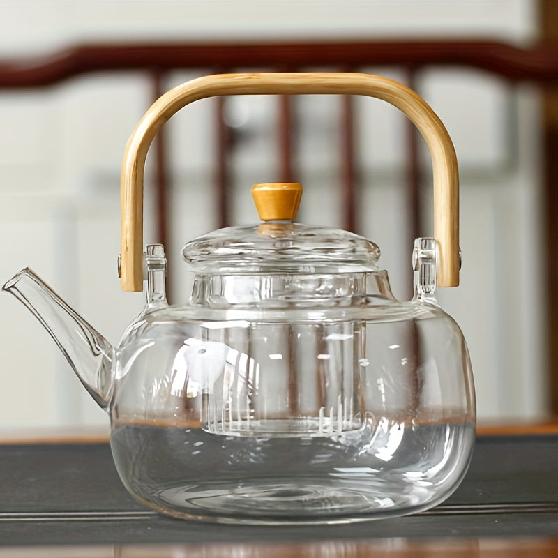 Elegant 34oz Glass Teapot with Bamboo Handle  Infuser