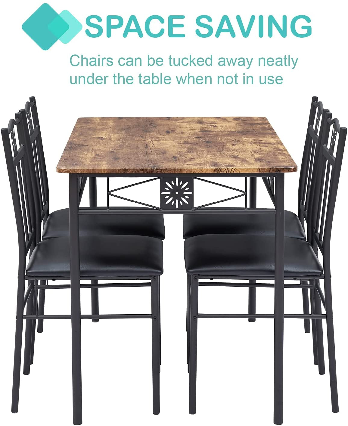 Kitchen Dining Room Table Sets for 4, Retro-Brown - Festival Furnish