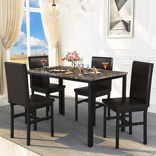 Faux Marble Dining Set, Small Spaces Kitchen, Black - Festival Furnish