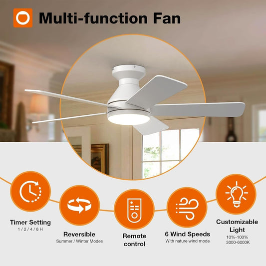Ceiling Fans with Lights, 42 Inch Low Profile Ceiling Fan with Light