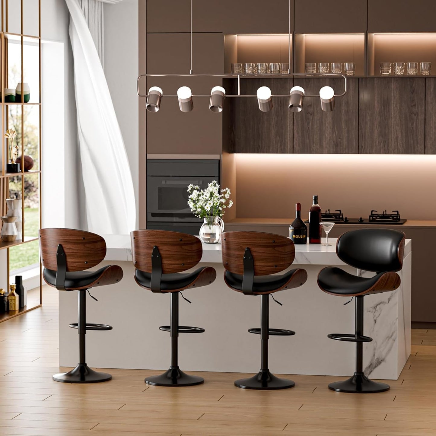 Bar Stools Set of 2, Adjustable Swivel Leather Bar Stools for Kitchen - Festival Furnish