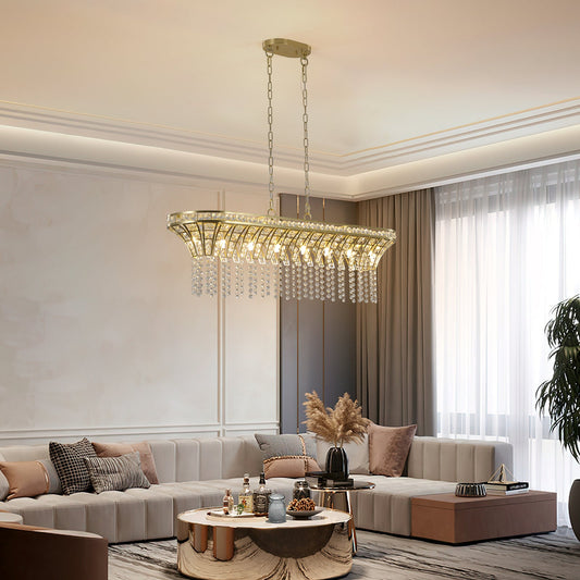 Modern Champagne Gold Kitchen Island Light - Oval Crystal ceiling - Festival Furnish