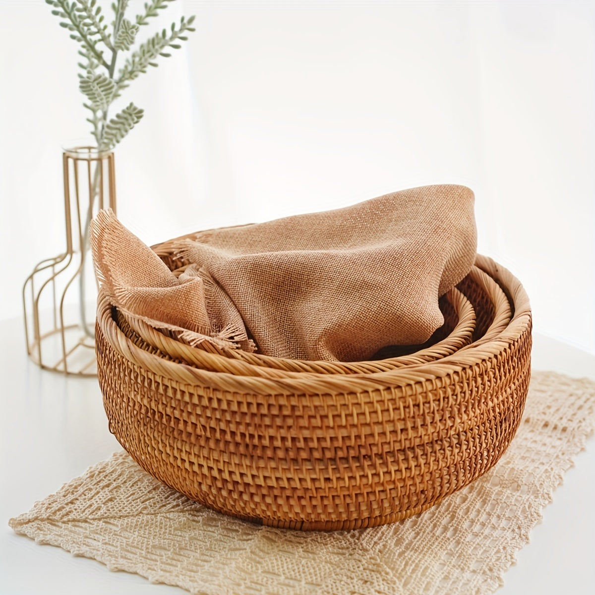 Set of 1 or 3 Rattan Decorative Woven Baskets