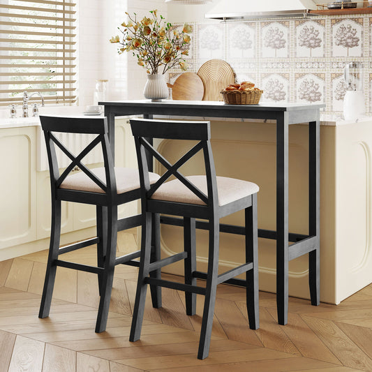 Farmhouse 48"Rectangular Wood Bar Height Dining Set Kitchen Breakfast - Festival Furnish