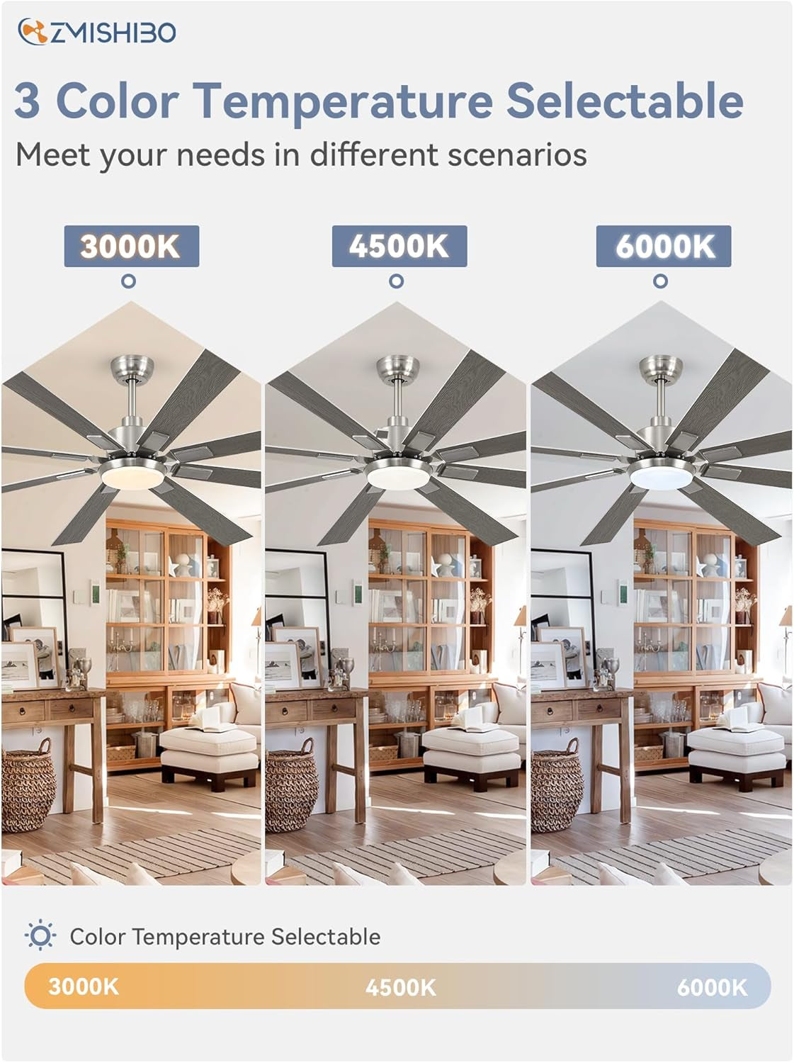 72 Inch Brushed Nickel Modern Ceiling Fans with Lights and Remote,