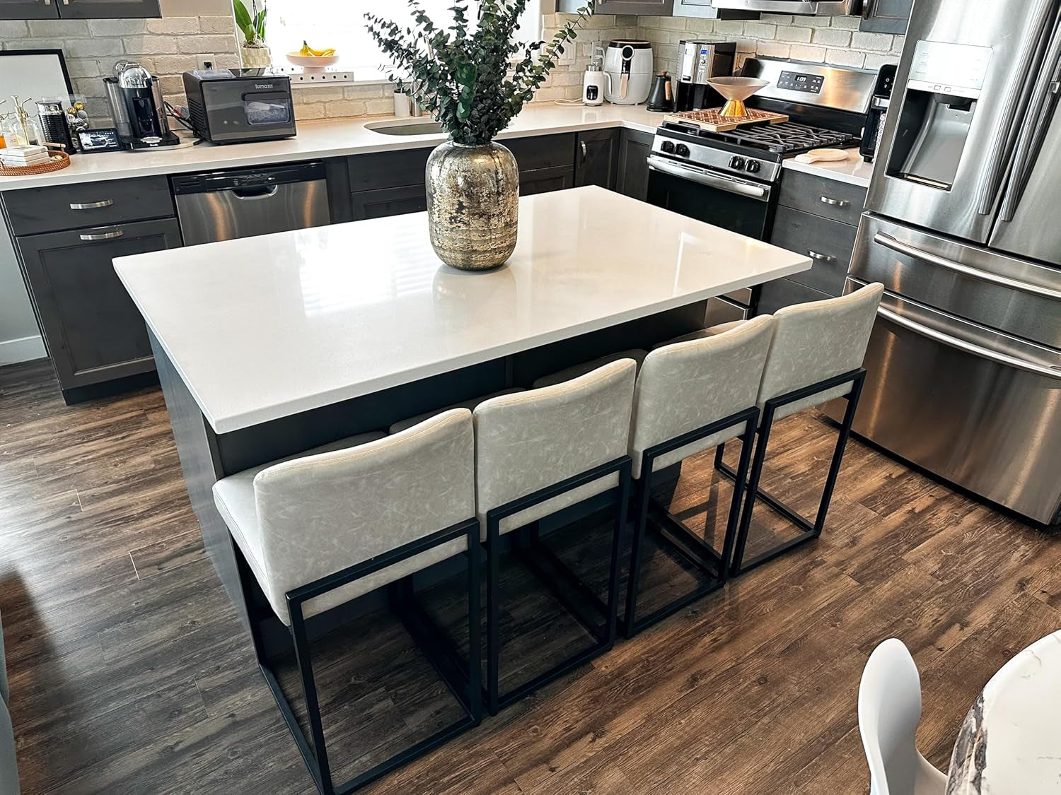 Bar Stools Set of 4 - Counter Height Bar Stool Pu Leather Kitchen - Festival Furnish
