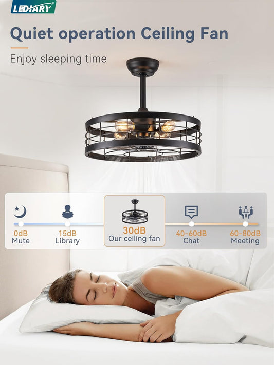 20 Inch Fandelier Caged Ceiling Fan with Light, Bladeless Ceiling Fan