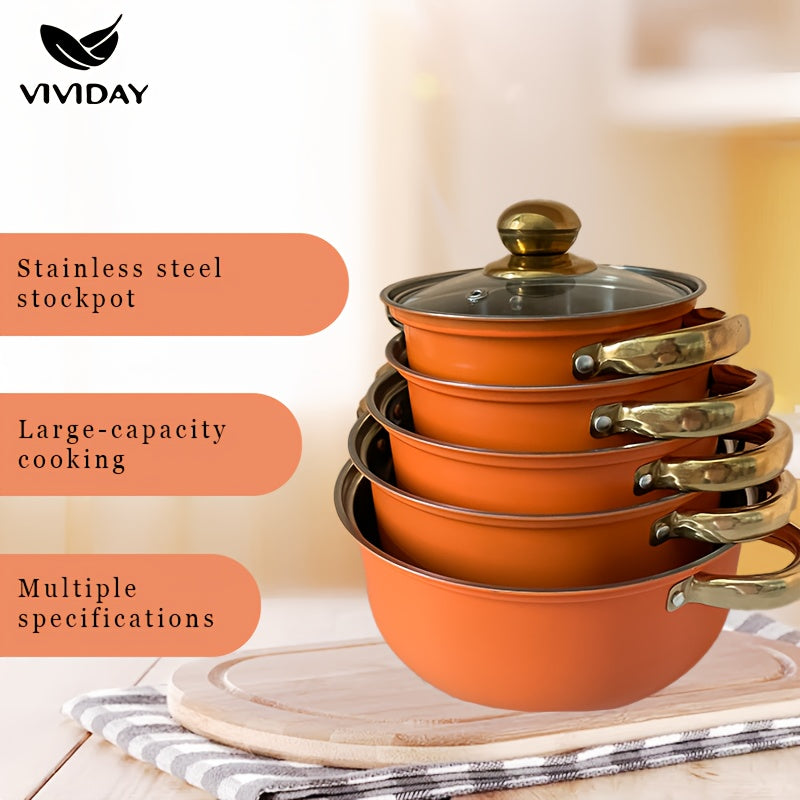 Elegant NonStick Cookware Set GoldHandled Soup Fry Milk Pans