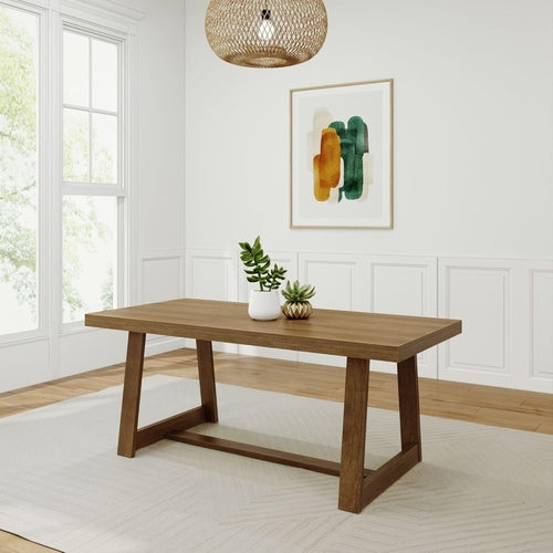 72 Inch Farmhouse Dining Table, Solid Wood Rustic Kitchen Table, Large - Festival Furnish