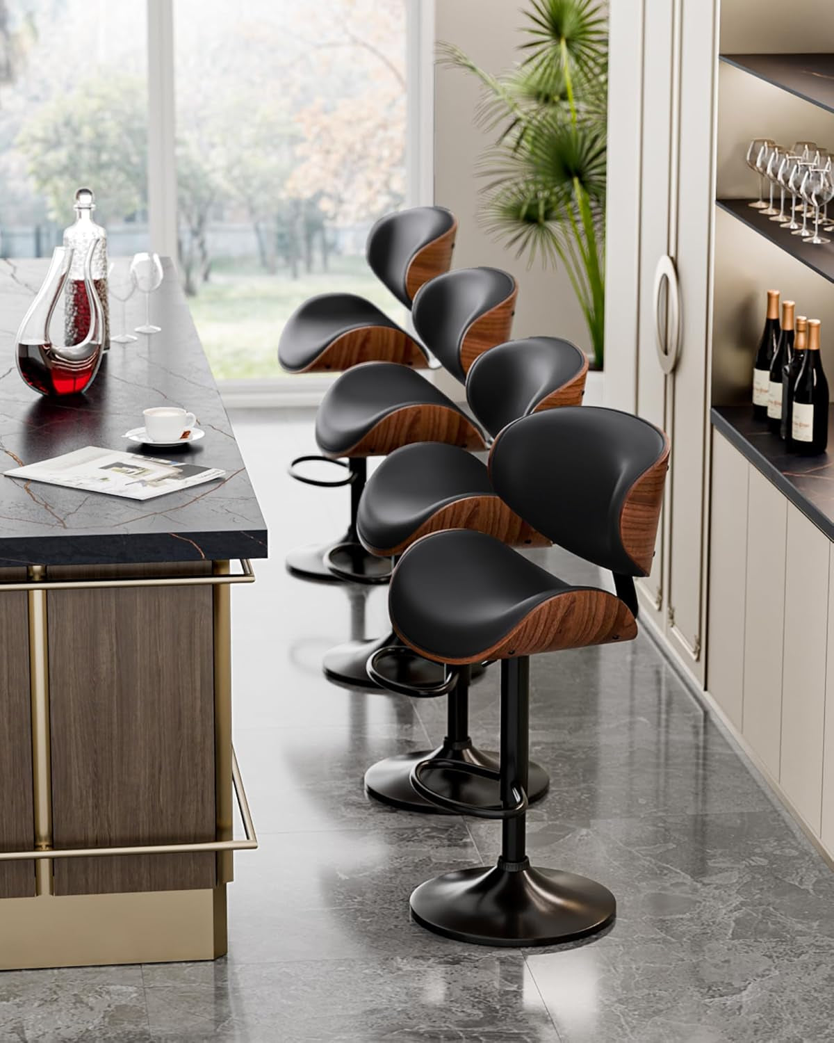 Bar Stools Set of 2, Adjustable Swivel Leather Bar Stools for Kitchen - Festival Furnish