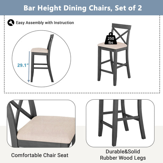 Farmhouse 48"Rectangular Wood Bar Height Dining Set Kitchen Breakfast - Festival Furnish