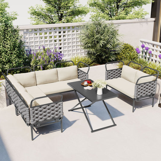 5-Piece Modern Patio Sectional Sofa Set Outdoor Woven Rope Furniture - Festival Furnish
