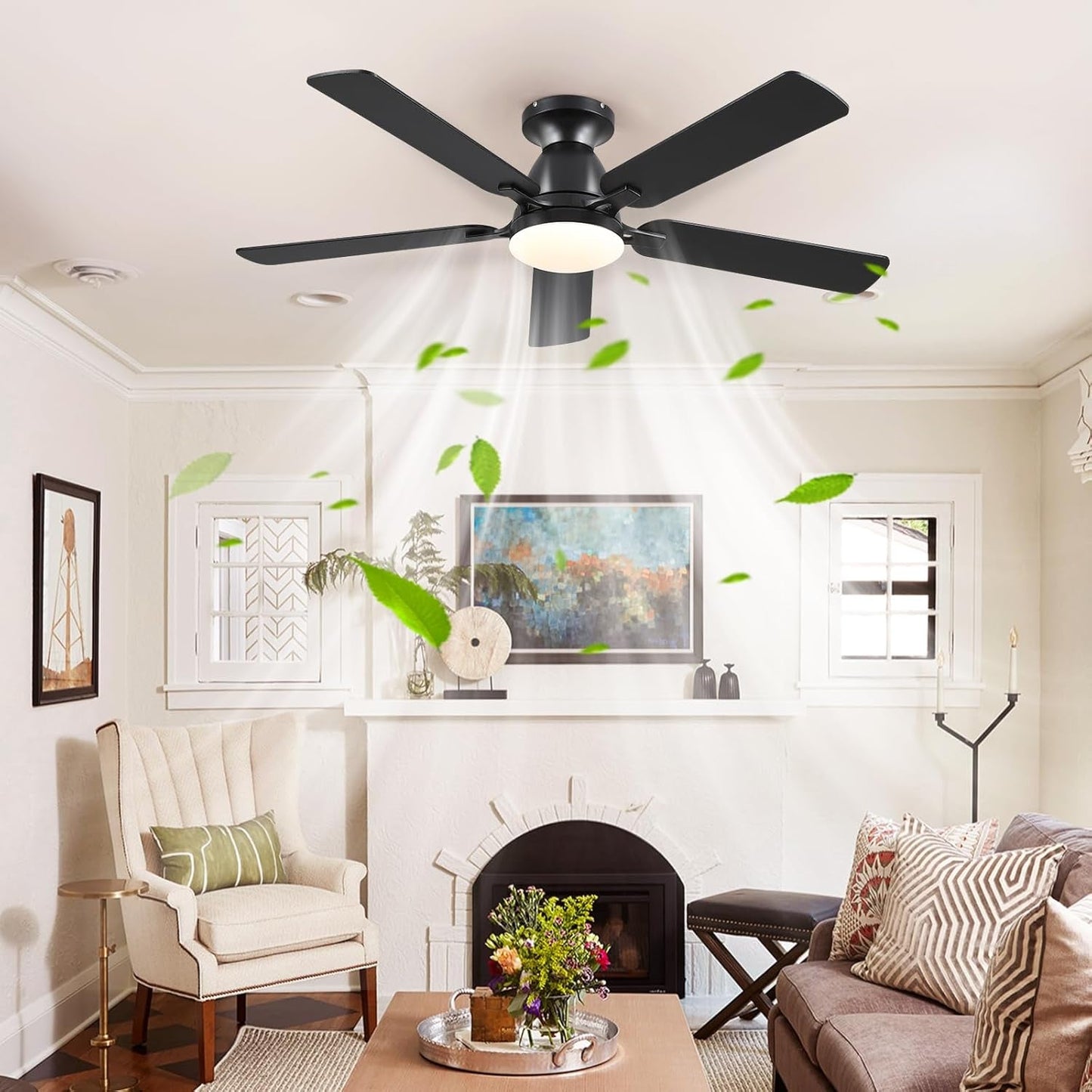 Ceiling Fans with Lights- 52" Low Profile Indoor Ceiling Fan with - Festival Furnish