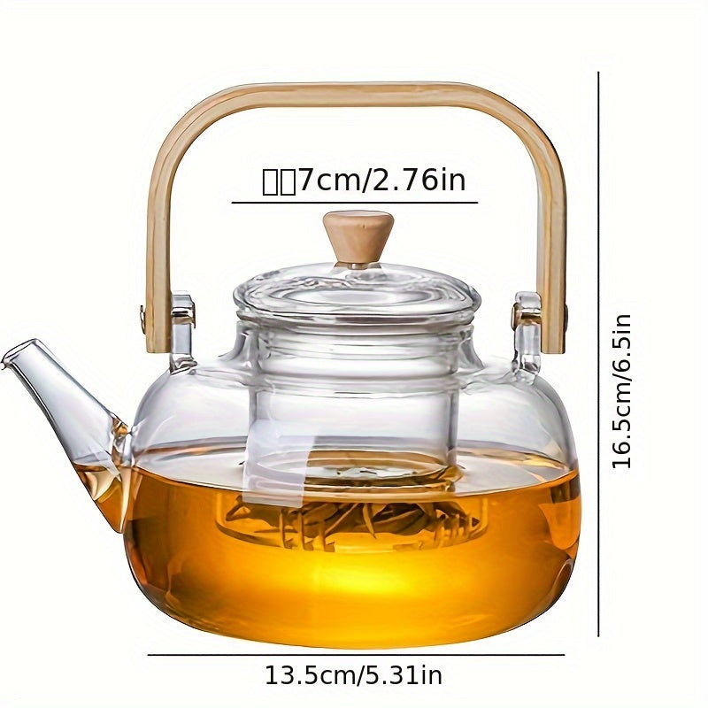 Elegant 34oz Glass Teapot with Bamboo Handle  Infuser