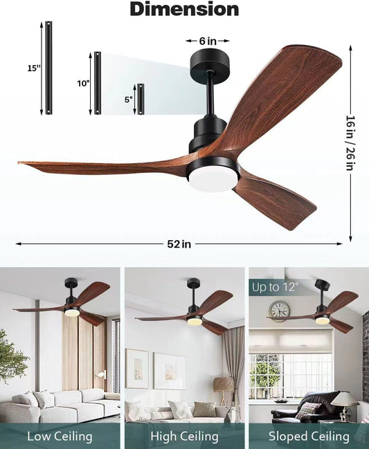 Ceiling Fans with Lights and Remote, 52 Inch Outdoor Ceiling Fan for