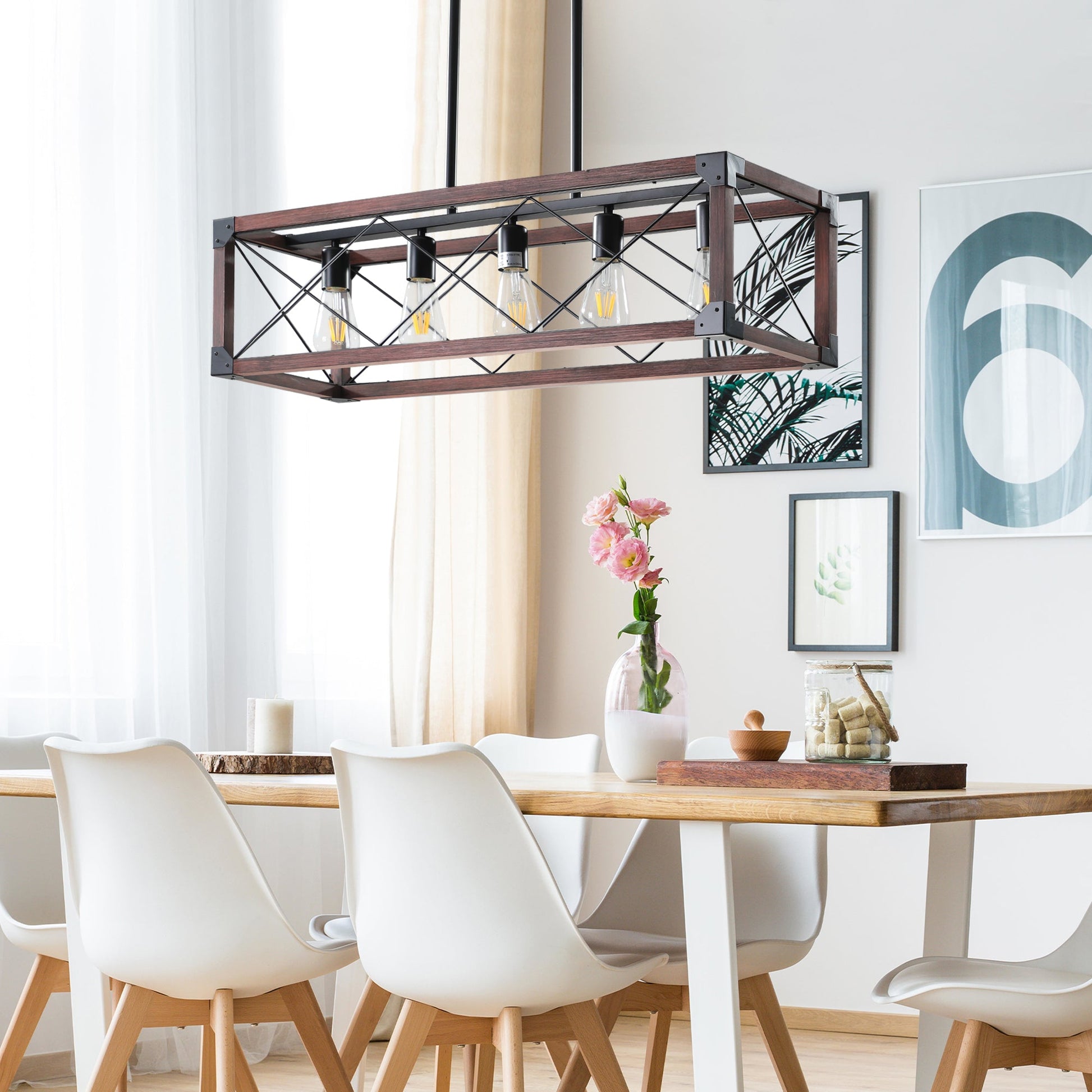 5-Light Retro Farmhouse Chandelier For Kitchen, Living room, Dining - Festival Furnish