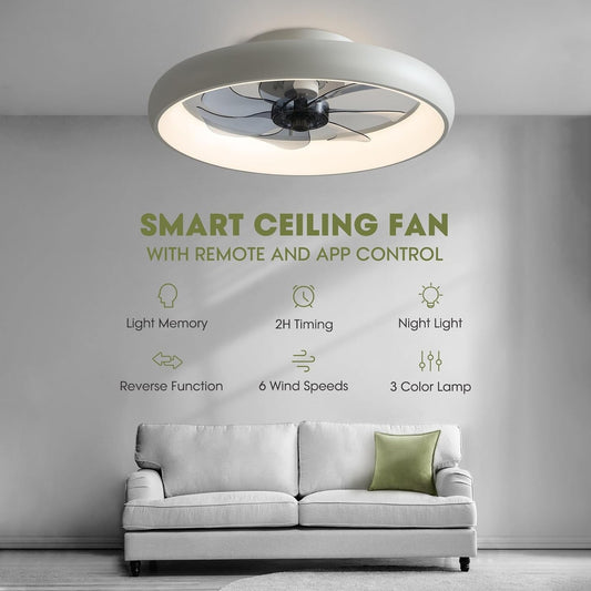 Ceiling Fans with Lights and Remote, 20'' Low Profile Flush Mount