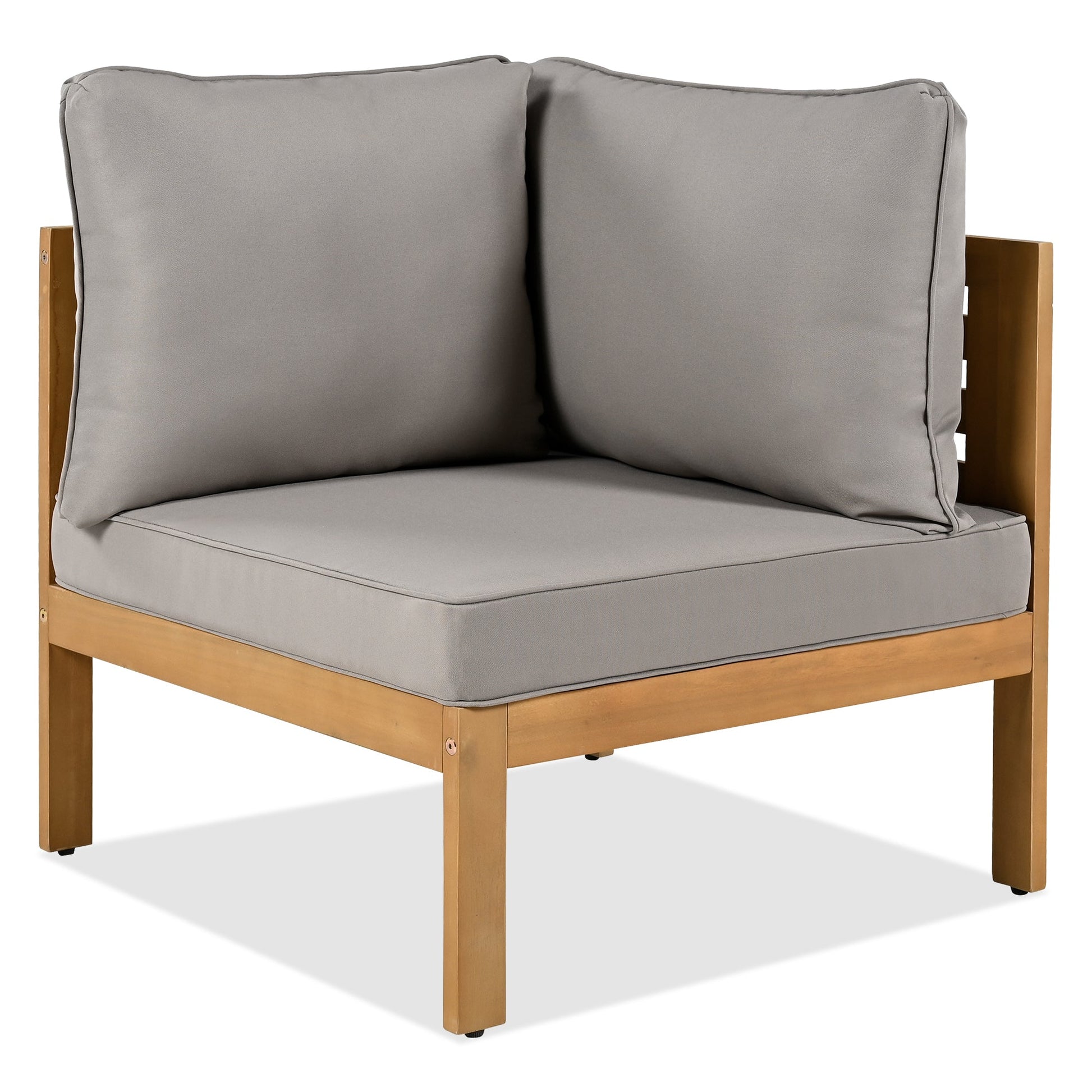 4 Pieces Outdoor Acacia Wood Sofa Set, Woven Mesh Armrests, L-Shaped - Festival Furnish