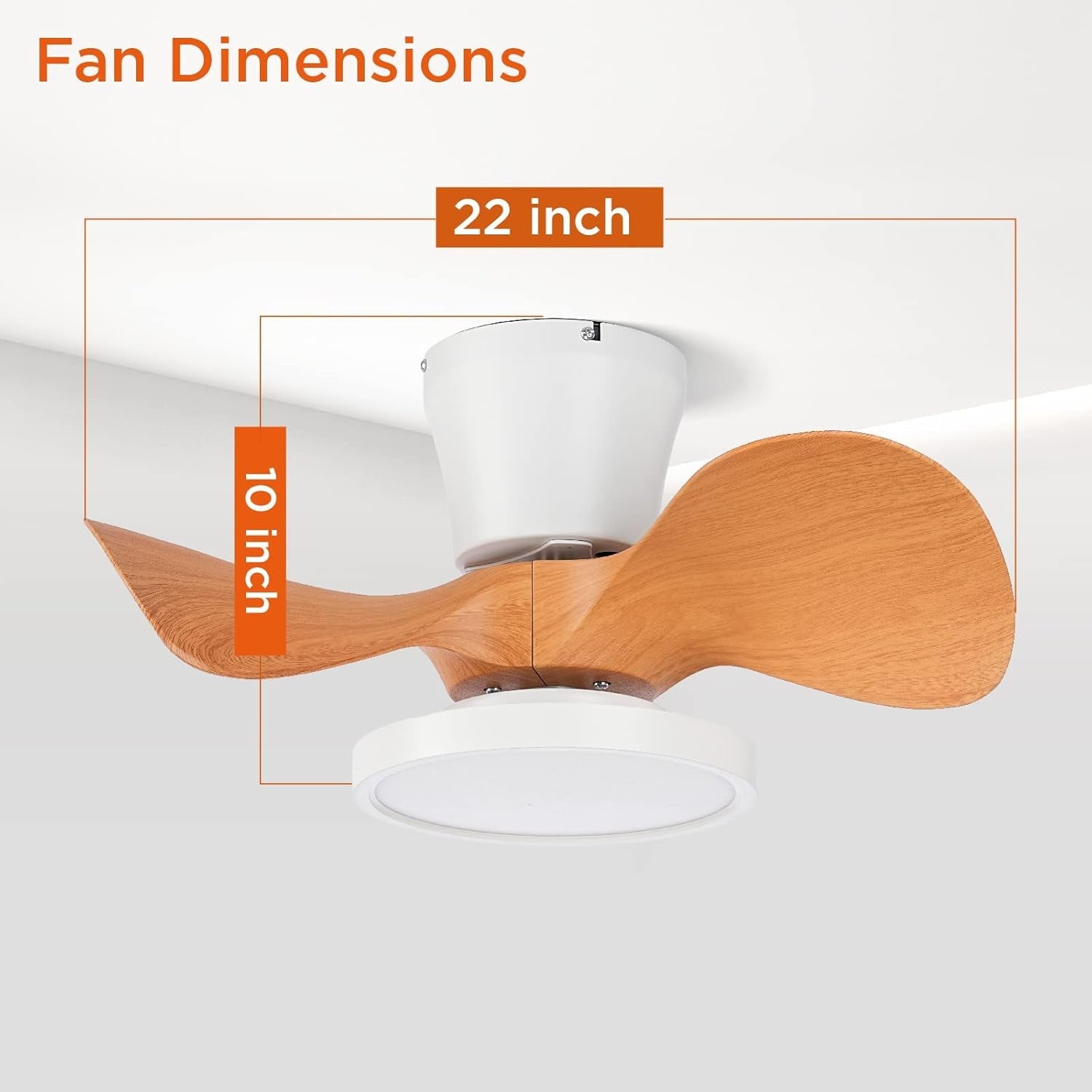 Quiet Ceiling Fan with LED Light 22 Inch Large Air Volume Remote - Festival Furnish