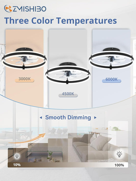 Ceiling Fans with Lights and Remote, 19.7'' Low Profile Ceiling Fans, - Festival Furnish