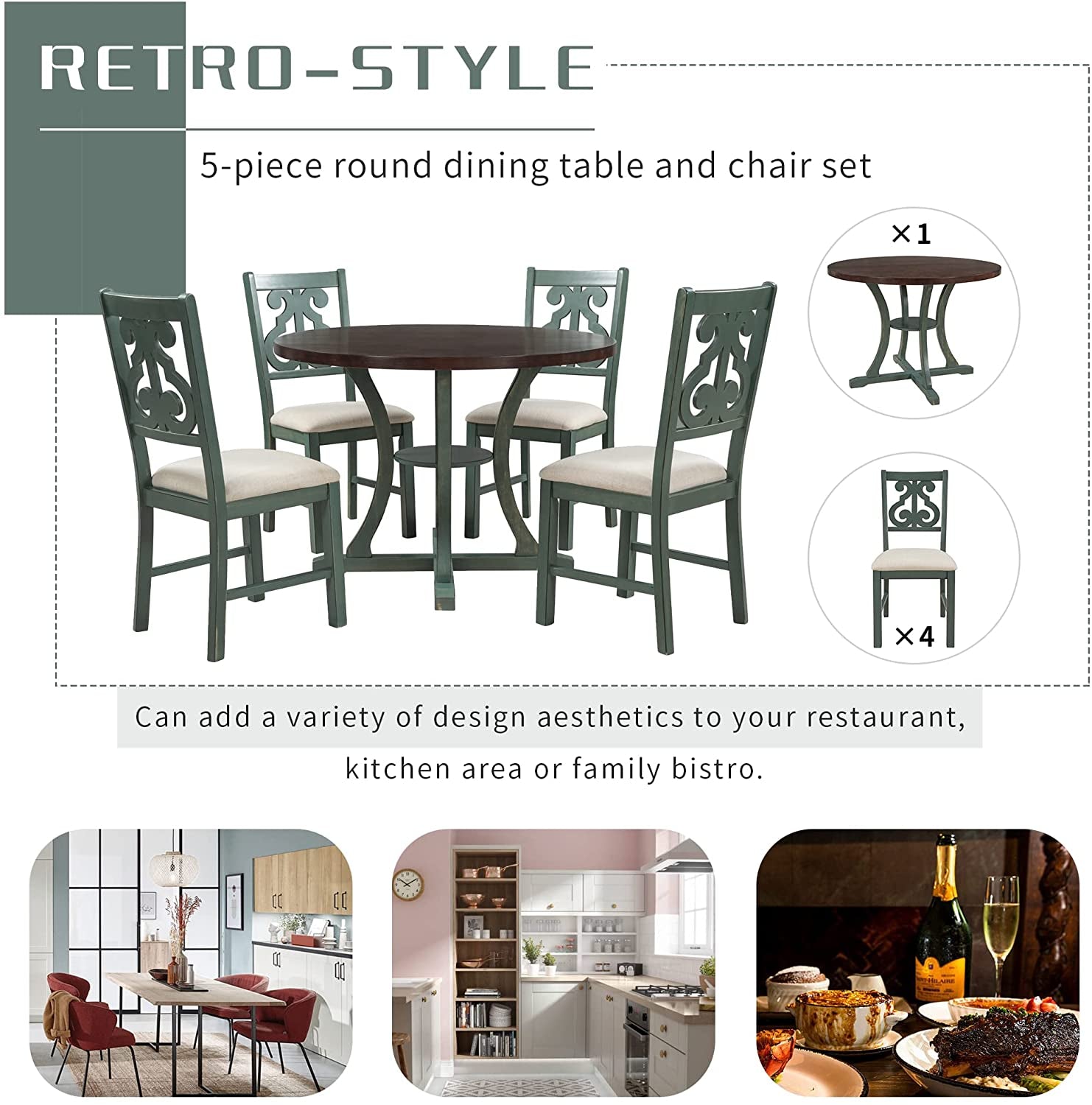 5-Piece round Kitchen Table Set - Festival Furnish