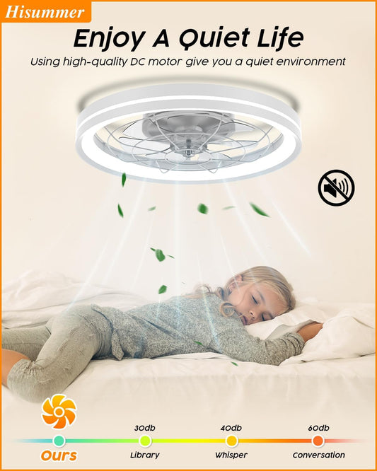 Low Profile Ceiling Fan with Light and Remote Bladeless Bedroom