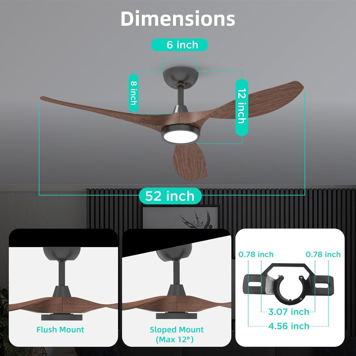 Ceiling Fans with Lights and Remote, 52 Inch Large Airflow Indoor
