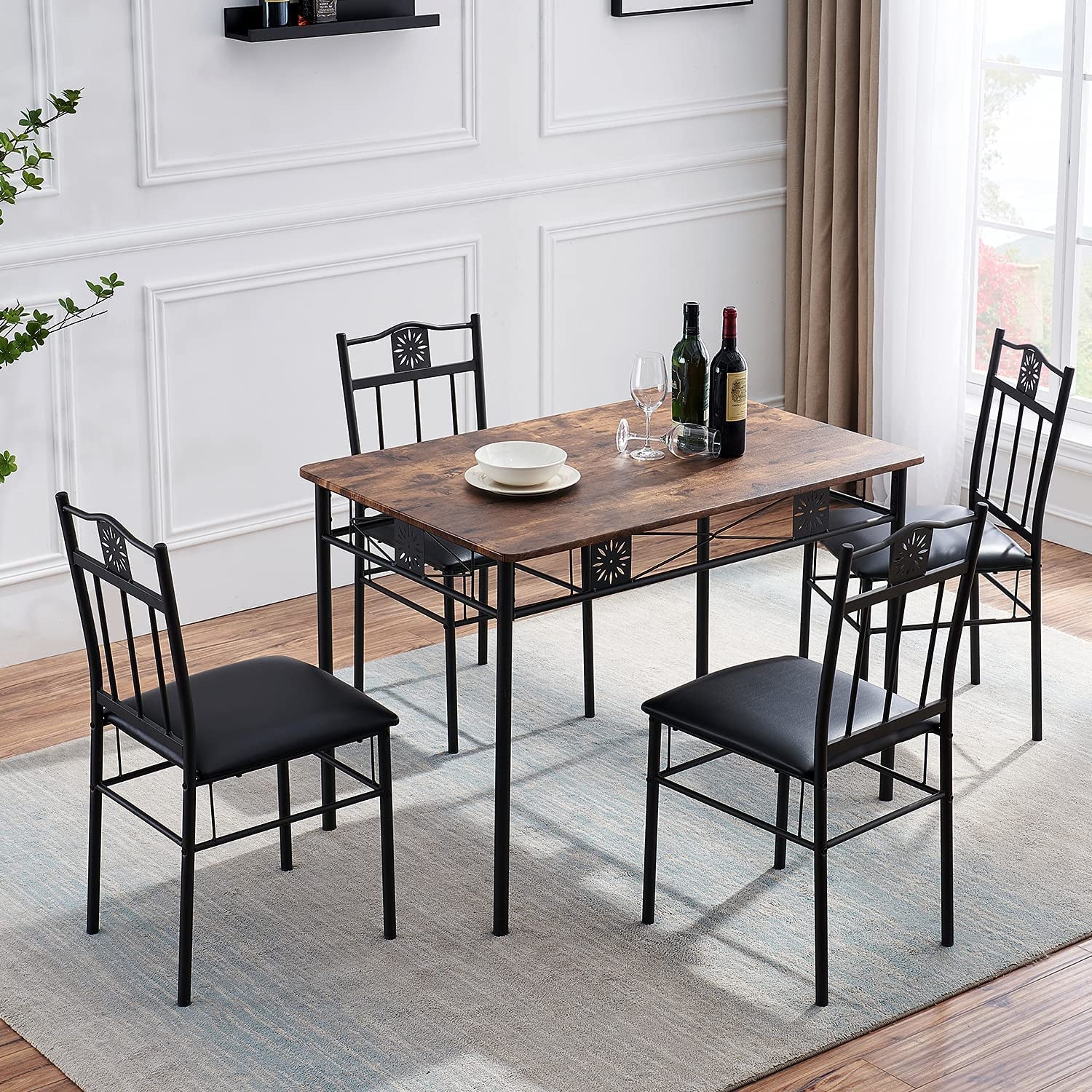 Kitchen Dining Room Table Sets for 4, Retro-Brown - Festival Furnish