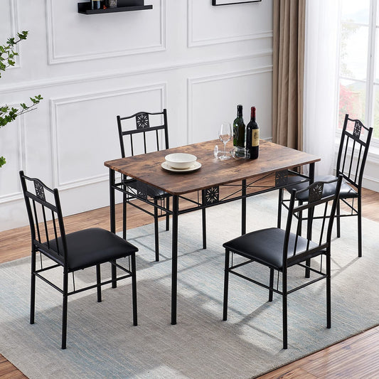 Kitchen Dining Room Table Sets for 4, Retro-Brown - Festival Furnish
