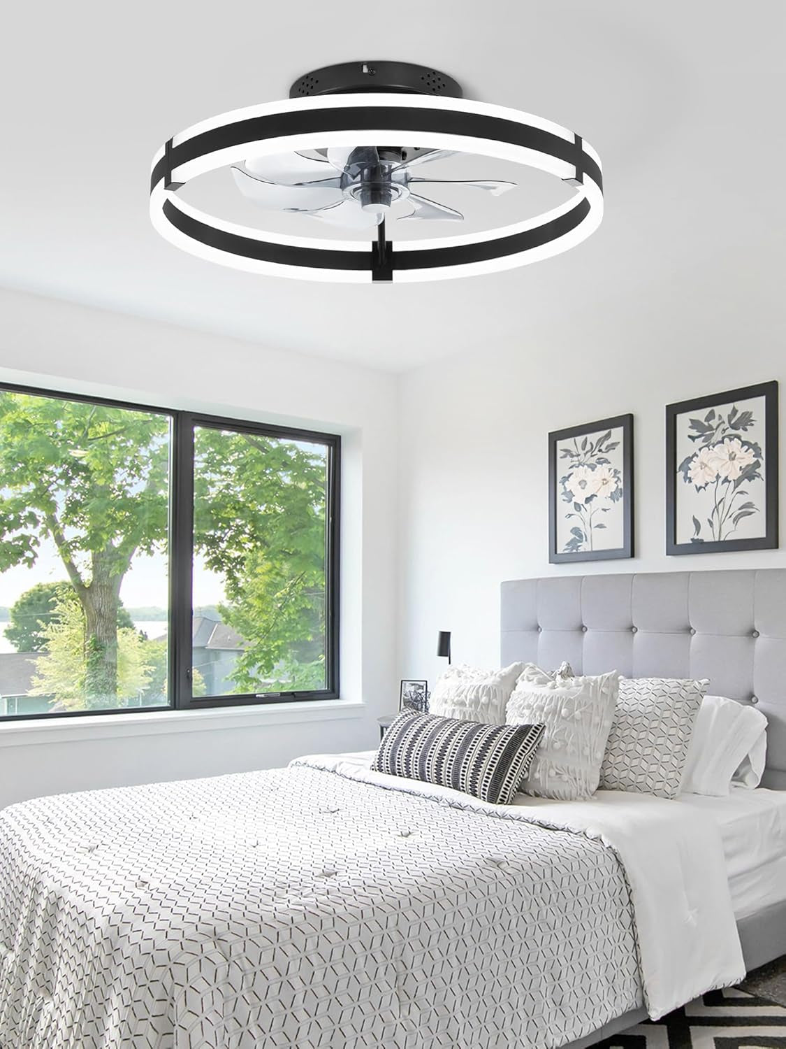 Ceiling Fans with Lights and Remote, 19.7'' Low Profile Ceiling Fans, - Festival Furnish