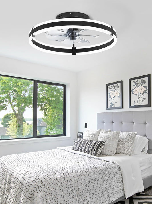 Ceiling Fans with Lights and Remote, 19.7'' Low Profile Ceiling Fans, - Festival Furnish